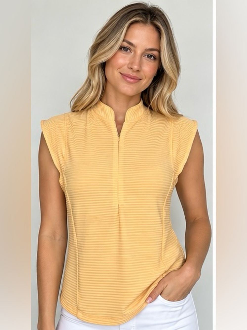 CALIA by Carrie Underwood Golf Sleeveless Polo Top XS Peach Sherbet Zip Athletic